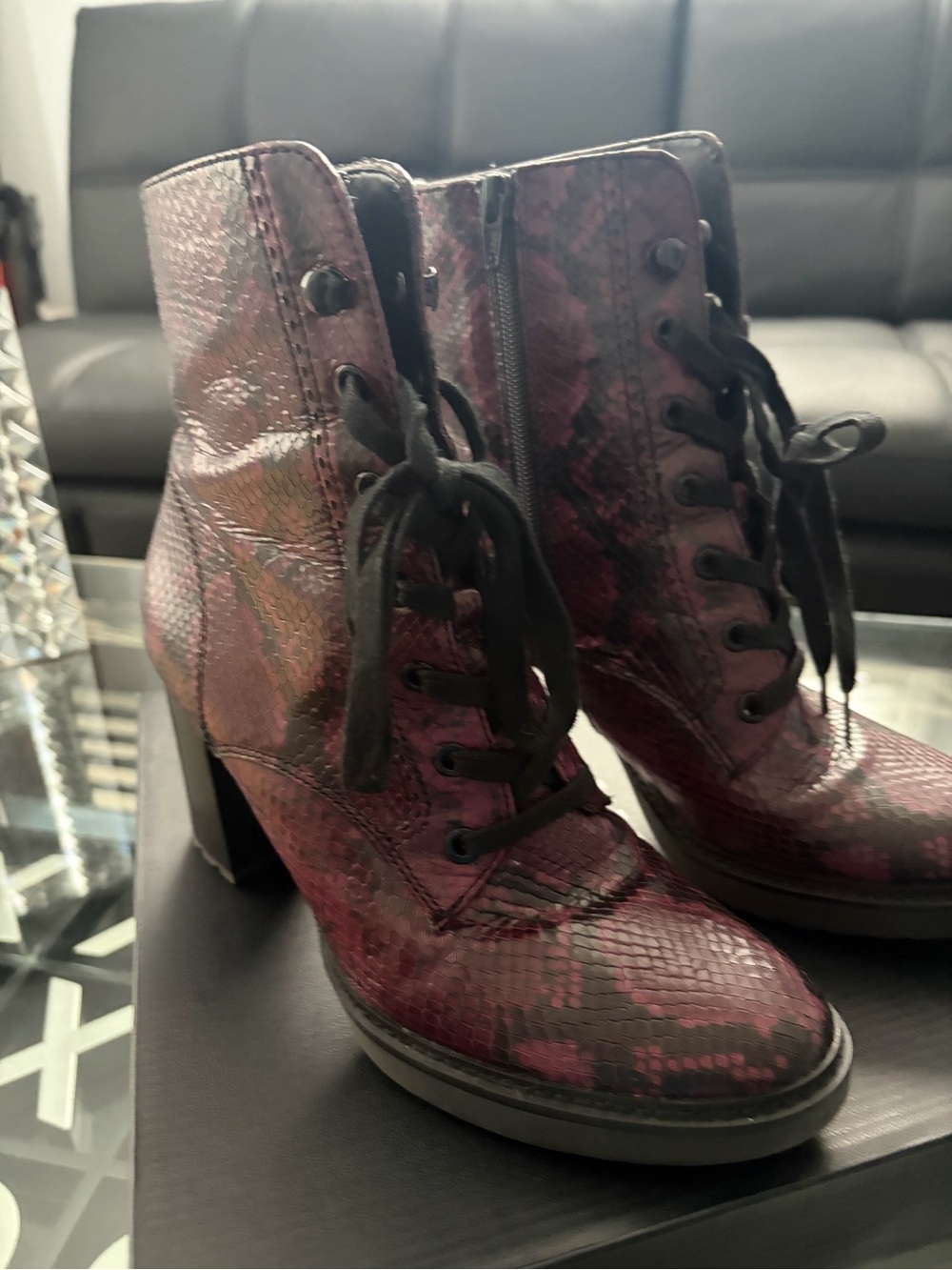 Naturalizer Burgundy Snake-Print Lace-Up Ankle Boots
